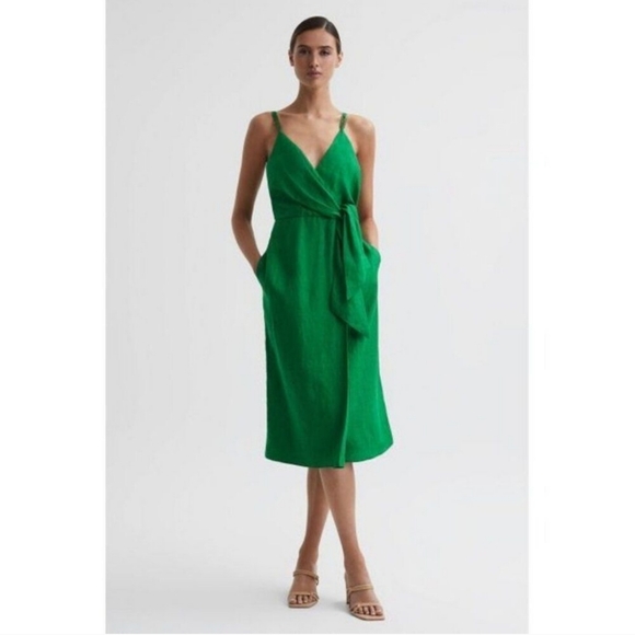 Reiss | Dresses | Reiss Esme Linen Side Tie Sheath Dress In Green | Poshmark